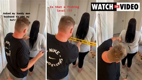 Diy Haircut Husband Trims Wifes Split Ends Using Spirit Level Video Au