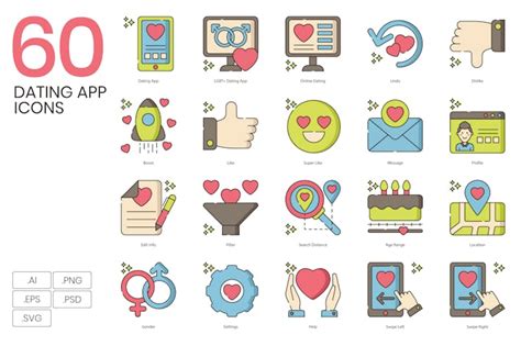 60 dating app icons crayon series by krafted on envato elements