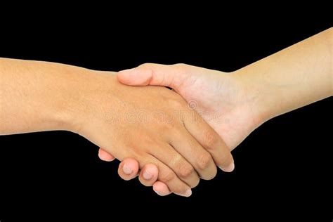 Two Persons Shaking Hands On Black Background Stock Photo Image Of