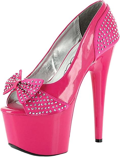 Hot Pink Pumps With Rhinestone Embellished Satin Bow Womens 7 Platform Heels Size 9 Amazon