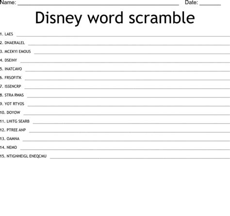 Printable Disney Word Scramble Printableall