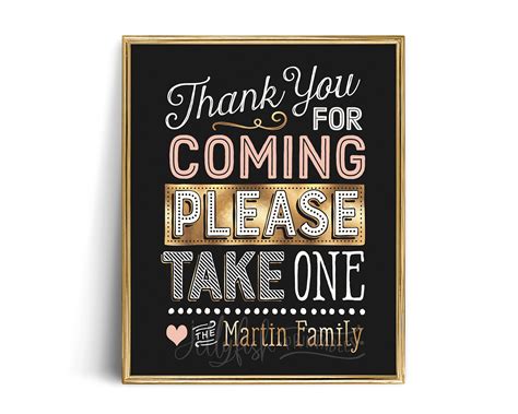 Party Favor Sign Take One Sign Thank You Sign Party Etsy Favors
