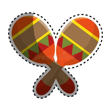 Sticker Colorful Pair Mexican Maraca Instrument Icon Design Stock Vector Illustration Of