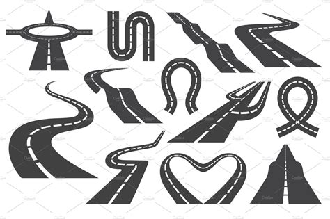 Winding Curved Road Or Highway With Vector Graphics Creative Market