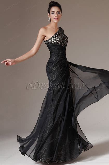 Edressit Black One Shoulder Lace Evening Dress 02140900