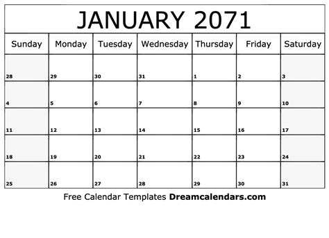 January 2071 Calendar Free Blank Printable With Holidays