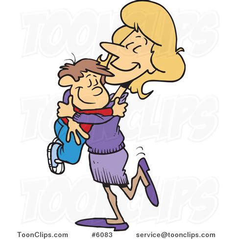 Cartoon Mom Hugging Her Son By Ron Leishman