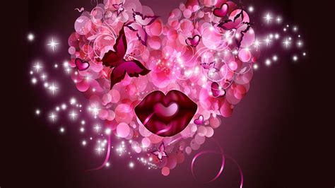 Pink Round Bokeh Heart Shape Butterflies Lip Glitter Hd Love Wallpapers
