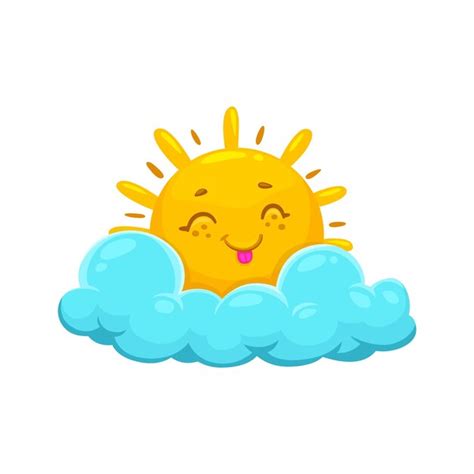 Premium Vector Cartoon Sun Character With Cloud Funny Cute Sunny