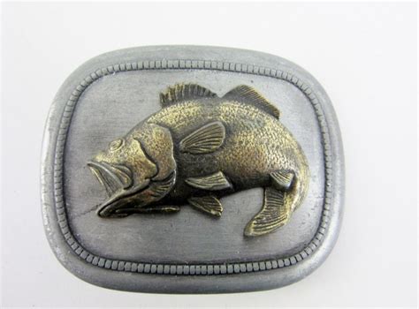 Belt Buckle Vintage Fish Fishing Brass Silver Figural Fathers Day
