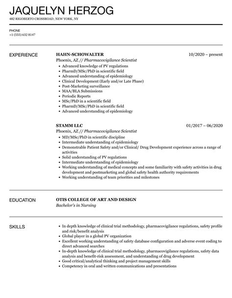 Pharmacovigilance Scientist Resume Samples Velvet Jobs