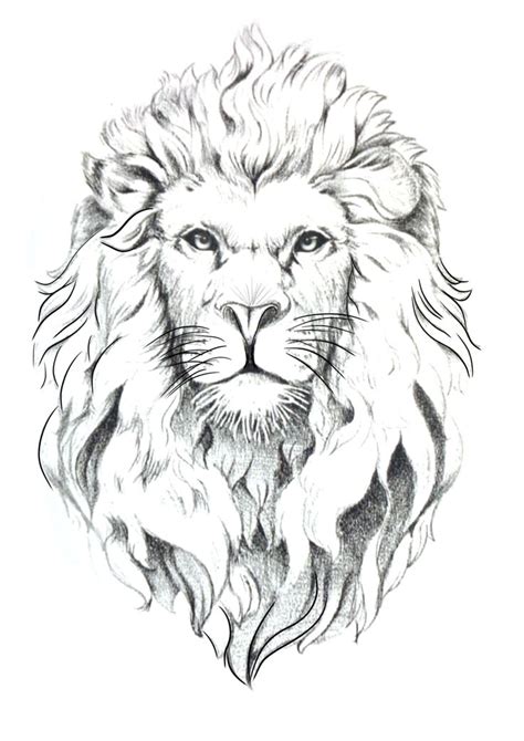 A Black And White Drawing Of A Lions Head