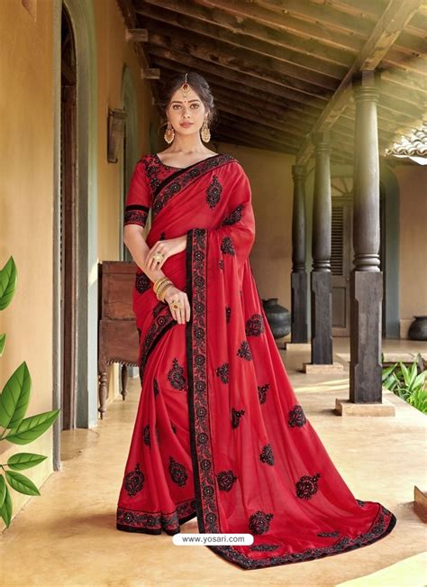 Buy Awesome Red Designer Georgette Sari Casual Sarees