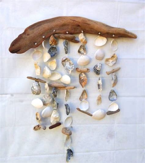 Oyster Shell Mobile Garden Wind Chime Driftwood And Sea Shell Etsy
