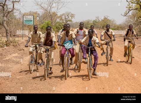 Yako Province Burkina Faso Boys Return From School Near Samba Stock