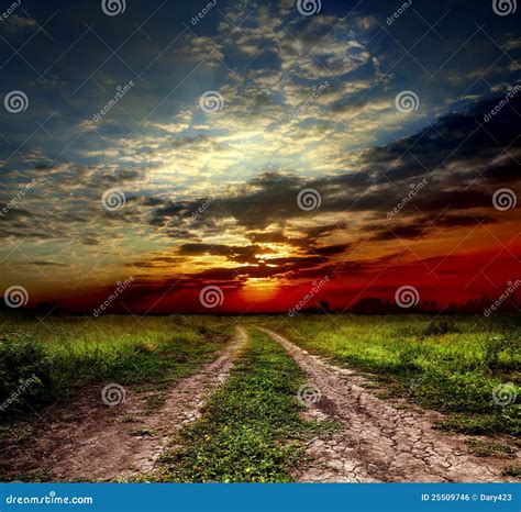 Country Road And Sunset Stock Photo Image Of Pasture 25509746