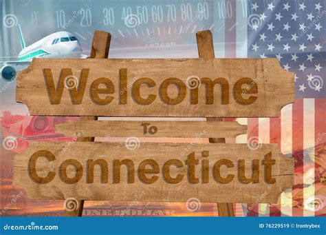 Welcome To Connecticut In Usa Sign On Wood Travell Theme Stock Image