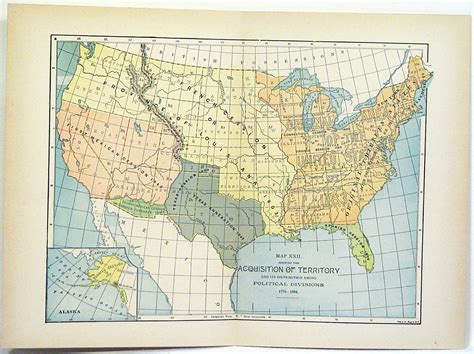 Original 1890 Map Of The United States Acquisition Of Etsy