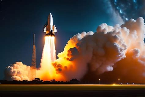 Premium Ai Image Space Rocket Launch Into Space At Night Nasa