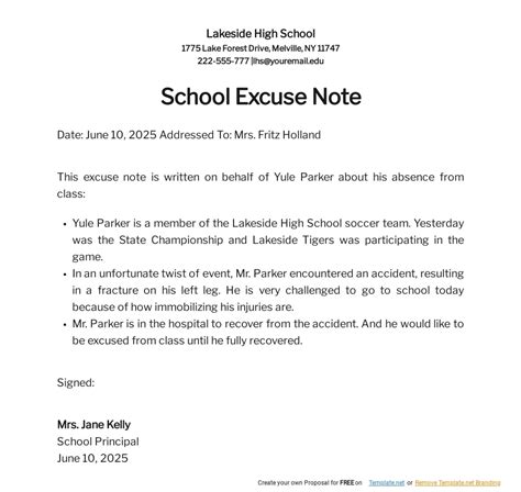 Free Excuse Letter For Being Absent In School Download In Word