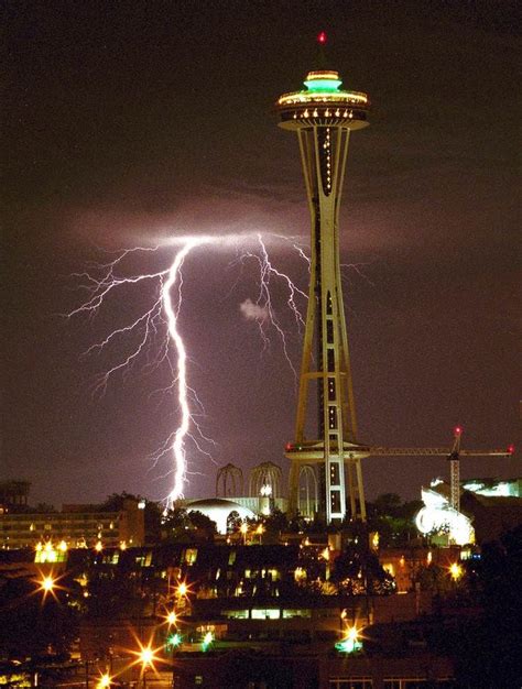 Seattle Space Needle Turns 50 Lightning Strikes West Of The Space