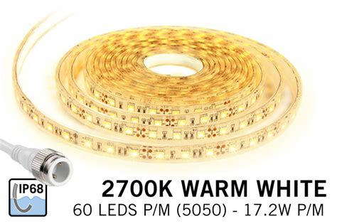 Waterproof Warm White Led Strip Ip68 With 300 Leds 5m12v 72w Applamp