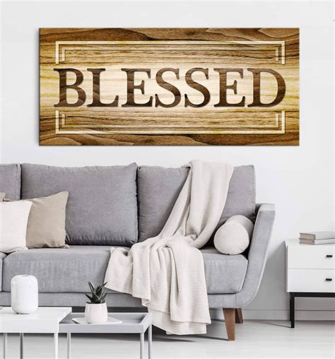 Christian Wall Art Blessed Word Sign V3 Wood Frame Ready To Hang