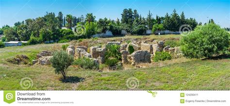 Panorama Of Archaeological Park In Carthage Tunisia Stock Image