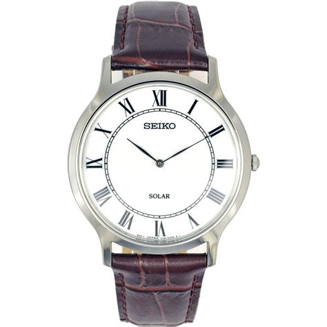 Seiko Mens 38mm Brown Leather Band Steel Case Solar White Dial Watch