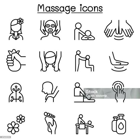 Spa Massage Symbolsatz In Dünne Linienstil Stock Vektor Art Und Mehr Bilder Von Massieren