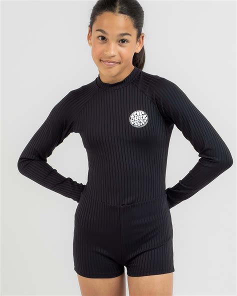 Rip Curl Girls Premium Surf Long Sleeve Boyleg Surf Suit In Black