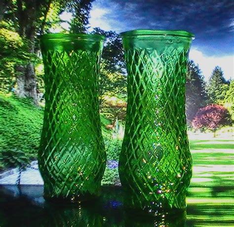 Green Diamond Pattern Vase Cfg Cl Hoosier Glass In X In Lot Of