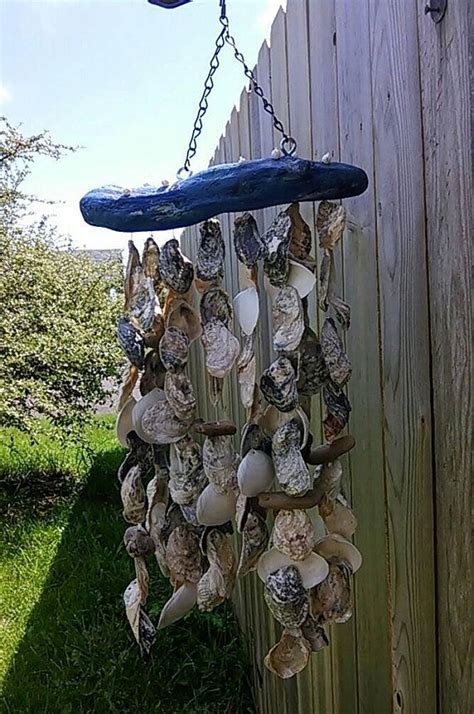 Oyster Shell Mobile Garden Wind Chime Driftwood And Sea Shell Etsy