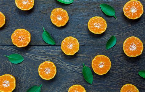 Wallpaper Leaves Orange Background Slices Background Fruit Orange
