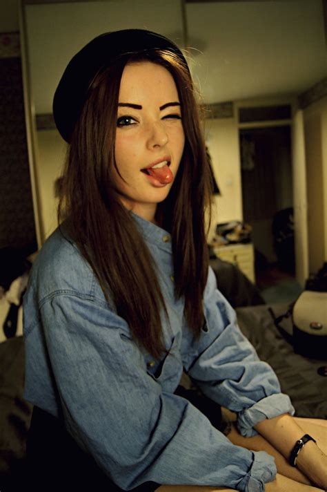 Brunette Tongues Tongue Out Women One Eye Closed Women Indoors