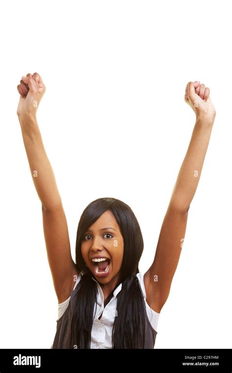 African Woman Cheering Stock Photo Alamy