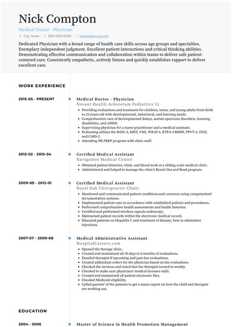 When it comes time to apply for a new job, it is essential to find ways to attract the attention of hiring managers. Medical Doctor - Resume Samples and Templates | VisualCV