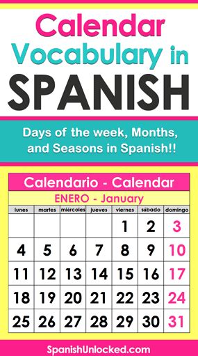 Calendar In Spanish Days And Months Spanish Unlocked