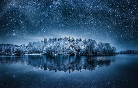 Wallpaper The Sky Trees Night Reflection Stars Winterland Images
