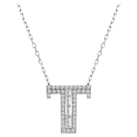 Diamond Y Initial Baguette Necklace K Solid White Gold Letter
