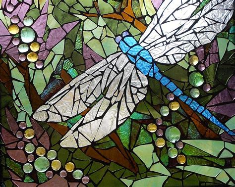 Mosaic Stained Glass Blue Dragonfly 50 50 Glass Art By Catherine Van Der Woerd