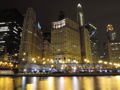 Chicago River At Night Stock Photo Image Of Dark Reflections 36052362
