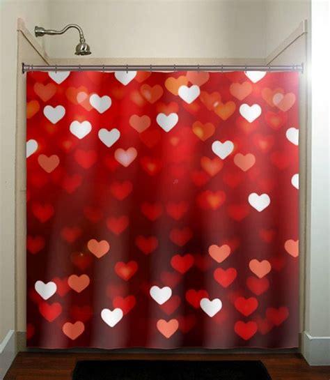 Valentines Day Romantic Love Hearts Red Shower Curtain Fabric