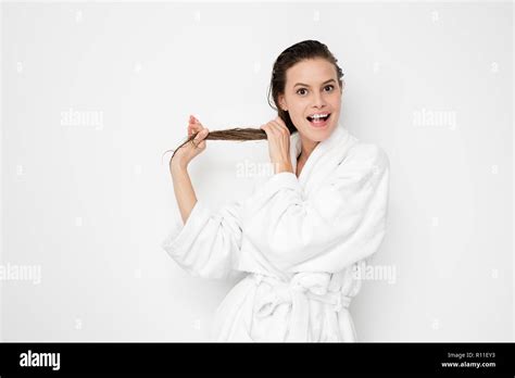 Young Natural And Beauty Woman Happy After A Hair Treatment Showing
