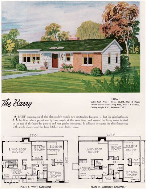 Small Mid Century Ranch Style House Plan 1952 Barry National Plan