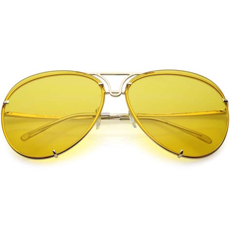 Retro Oversize 1970s Color Tinted Metal Aviator Sunglasses Zerouv