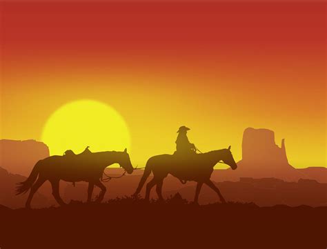 Lone Cowboy At Sunset In Monument Valley Wild West Concept Lone