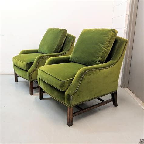 Pair Of Traditional Overstuffed Green Velvet Club Chairs Etsy