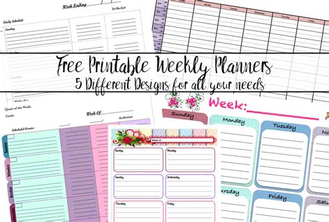Free Printable Weekly Planners: 5 Designs