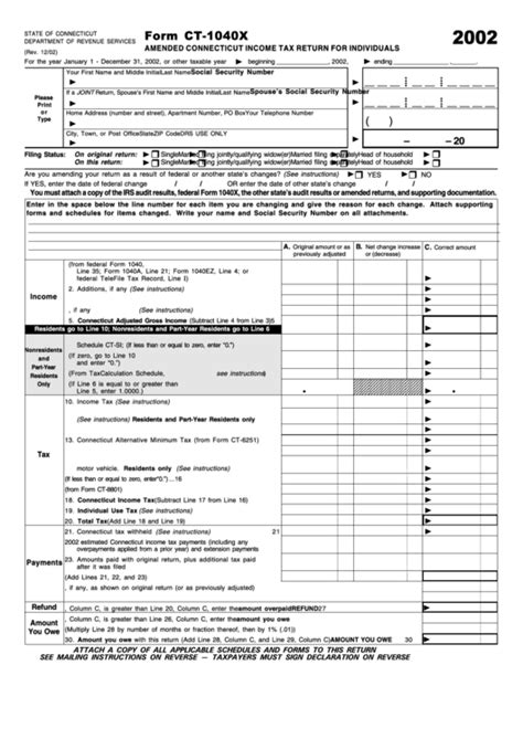Form Ct 1040x Amended Connecticut Income Tax Return For Individuals